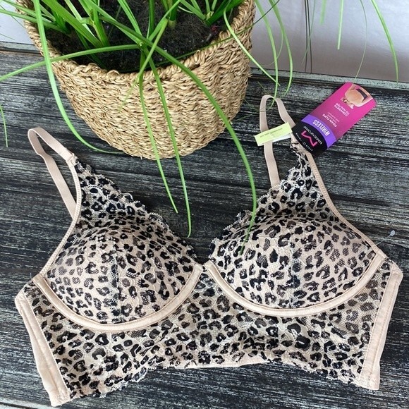 Maidenform Tan & Black Animal Print Wireless Convertible Bra 34B NEW - Picture 1 of 5